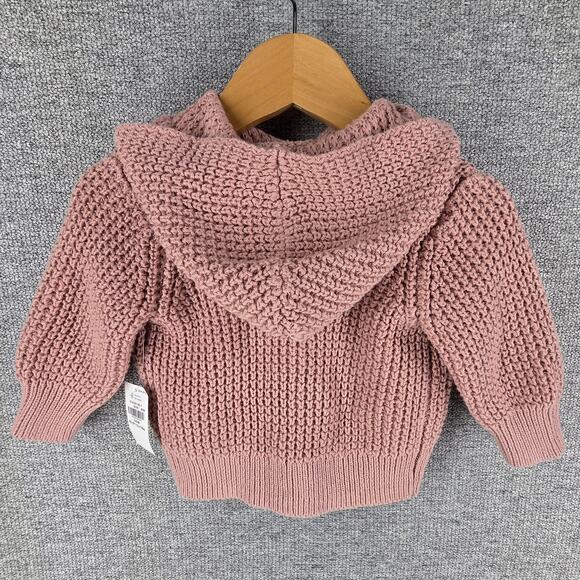 OLD NAVY BABY GIRL’S MAUVE KNIT HOODED CARDIGAN SWEATER SIZE 3–6 MONTHS - Picture 2 of 8